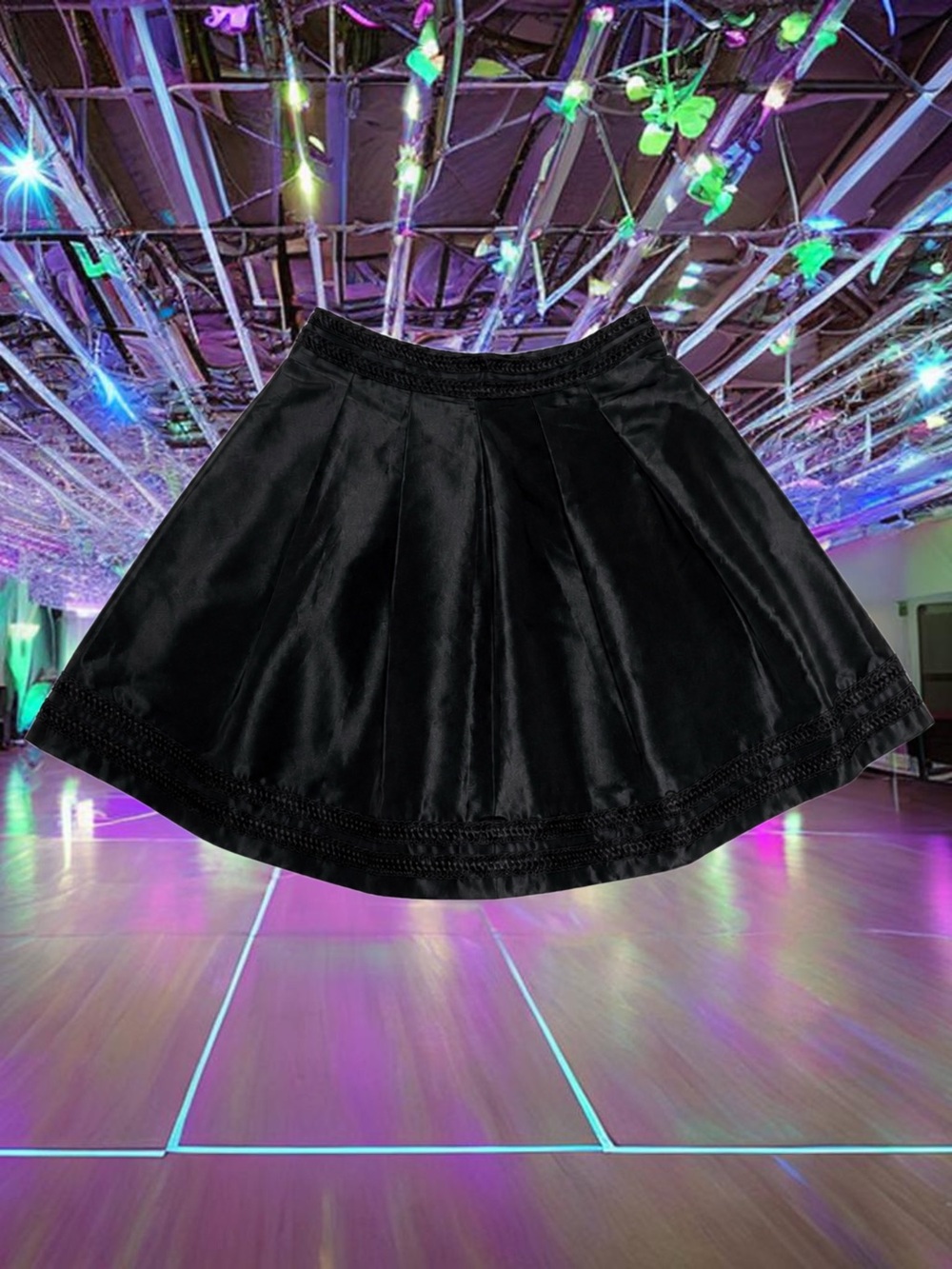 RED Valentino Black Circle Skirt with Braided Trim